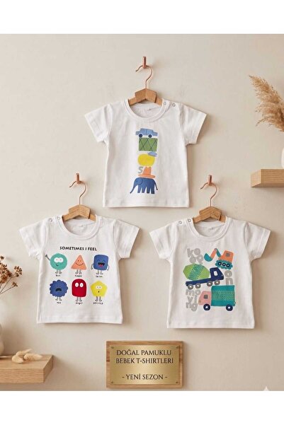Retro Women Baby Boy Cute Figure Print Cotton Soft Sleeve Snap T-Shirt 3-Piec...