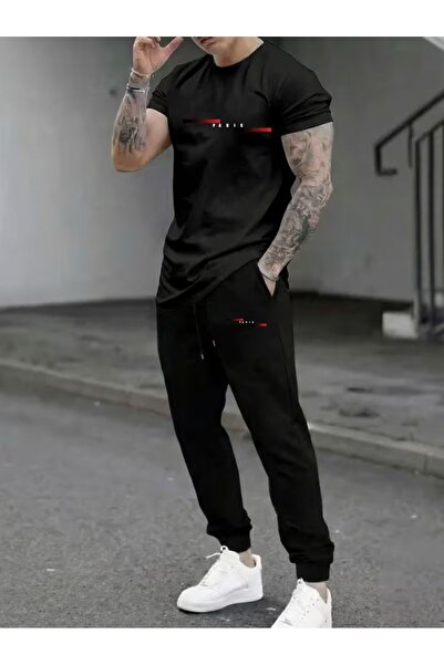 puolikuu Set de trening oversize pentru bărbați, tricou cu imprimeu mixt - EŞ...