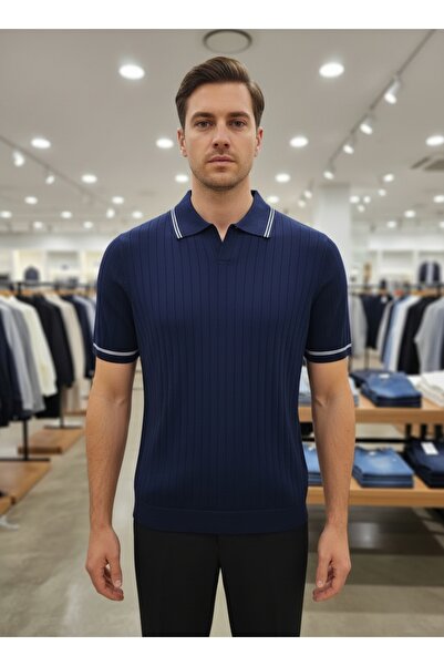 Sarar AÇIK POLO YAKA FİTİLLİ LACİVERT RAYON TSHİRT