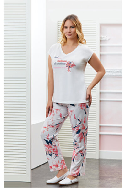 FIRST STYLE Soft White Turkish Pajamas with Stylish Patterned Trousers