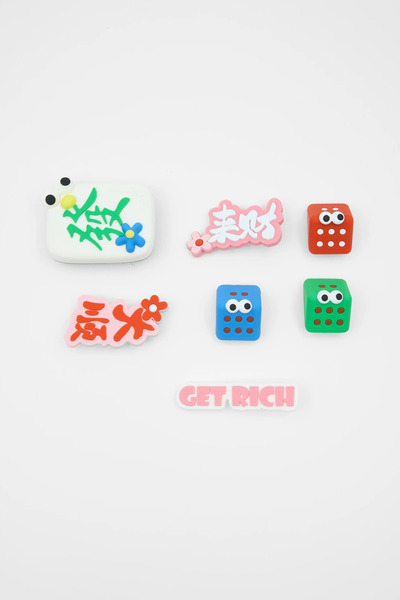fungoofun Şans Zarları ve "Get Rich" Temalı Kawaii Çanta Süsü Seti+Delgeç(Del...