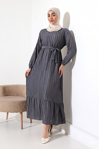 Pure Class Women's Hijab Long Sleeve Belted Casual Stylish Dress