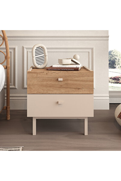 Robin Home Komodin 2 Çekmeceli Ahşap Ayaklı Kumsal-Sepet