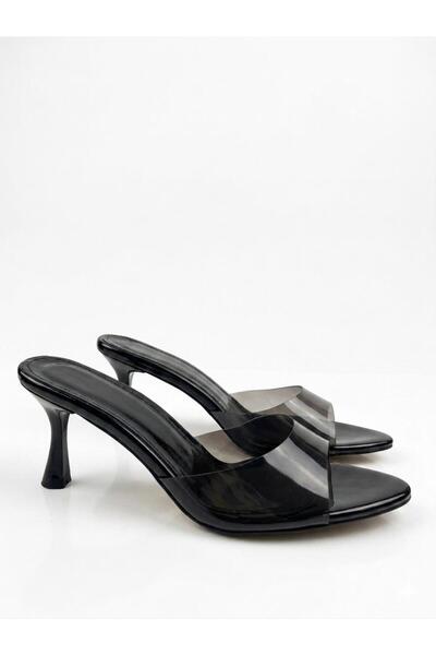 VONJE Ni̇ght Transparent Banded Black Women's Slippers 8 cm