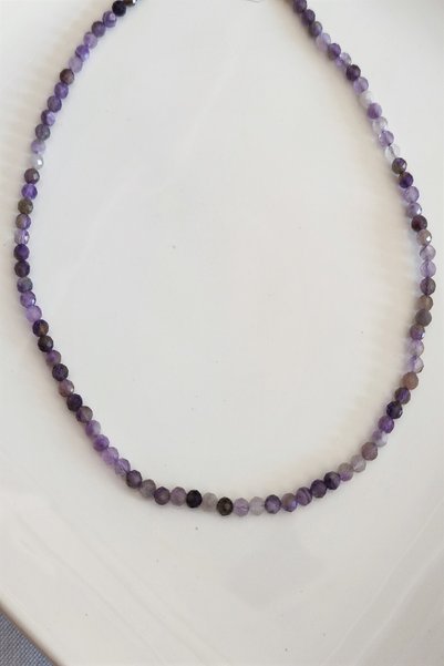 c-bhadu naturel Certified 3 mm Faceted Amethyst Natural Stone Necklace