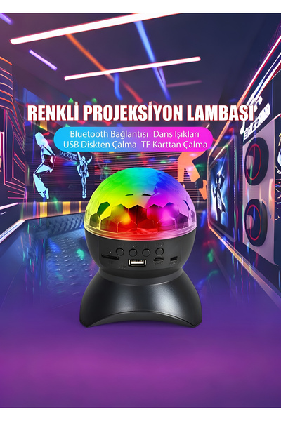 Wolawood Müzikli Disco Topu Renkli 360° Projeksiyon Lambası - Speaker USB, SD...