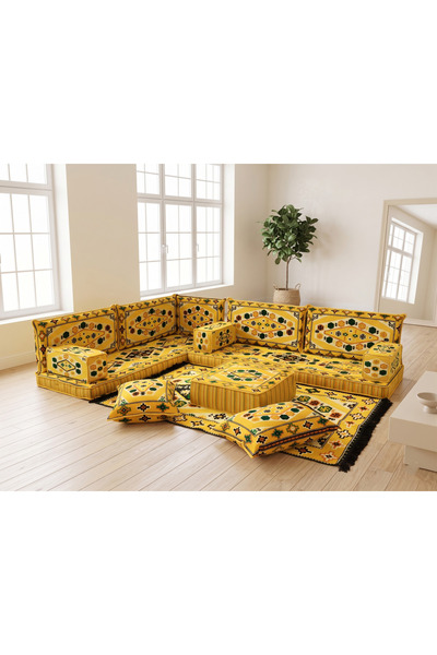 FEYZA DECOR HOME Şark Köşesi Takımı - Yörük Kilim Desenli L Tipi Yer Minderi ...