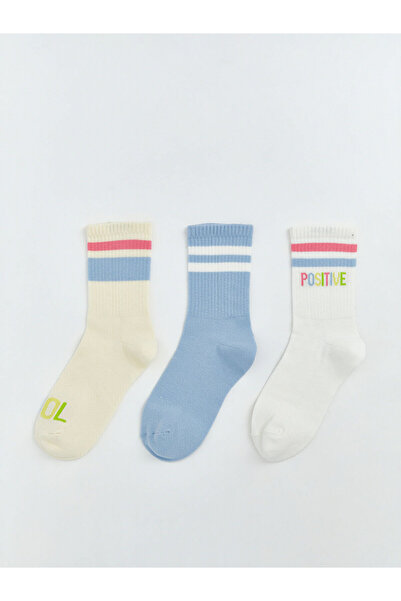 LC Waikiki Nevavm Farkıyla Lcw Dream Beige Striped 3-Pack Women's Socks