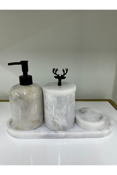 ege gross Rüya Gri Mermer Banyo Seti / Mermer Banyo Takimi 4 parça