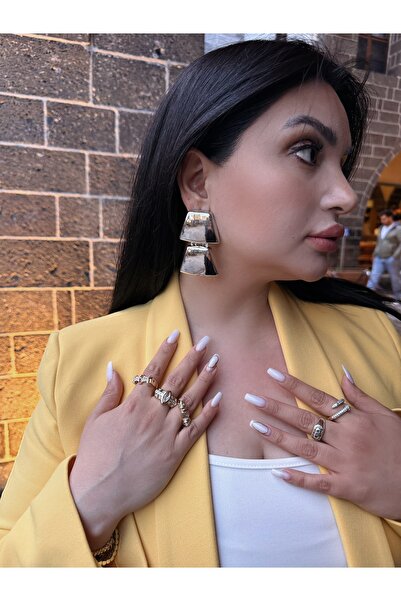 MOD10 Helen Jewerly üçgen ikili sallantılı maksi boy marka çelik silver küpe