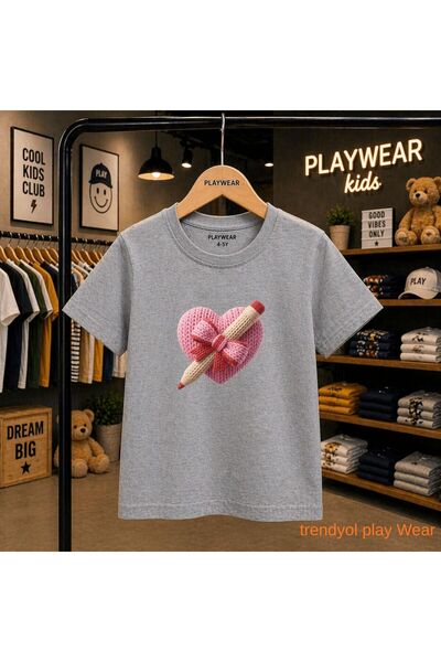 playwear Pink Knitted Pencil Printed 100% Children's Unisex T-Shirt 5 6 -7 8-...