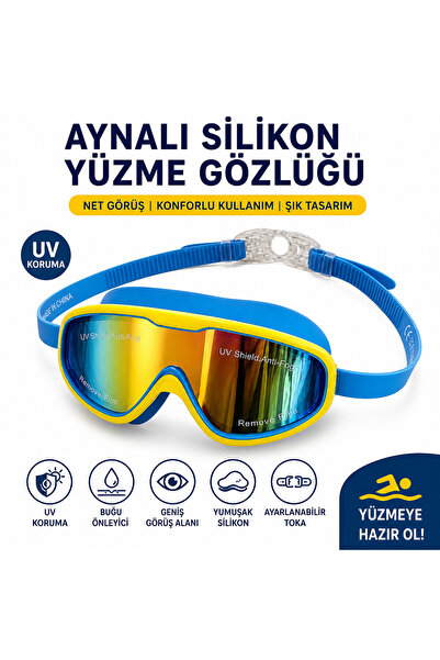 TOTTERİQ Aynalı Yüzme Gözlüğü Silikon UV Korumalı Önleyici Şık Tasarım ayarla...