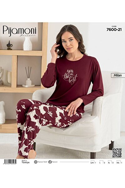 Pijamoni Set de pijamale pentru femei, cu mâneci lungi, decolteu în V, culoar...