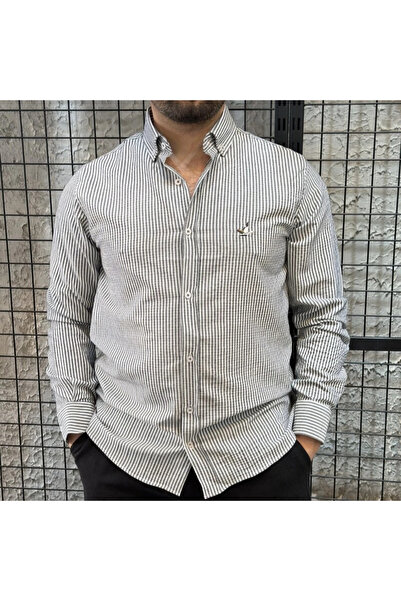 Antrasit Çizgili Regular Fit Gömlek