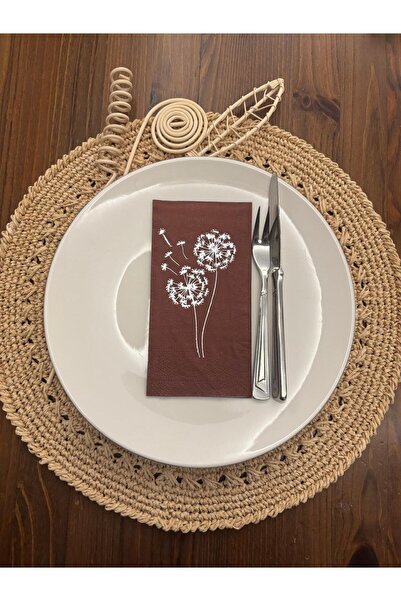 kidspartim Silver Gilded Brown Chicory Flower Printed Waiter Folding Napkin 1...