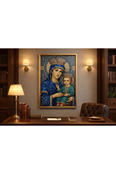 OEM Tablou Maica Domnului cu Pruncul Iisus Hristos cu Pietricele 40x30cm - Gold