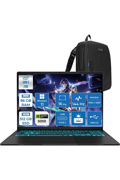 ASUS Vivobook 16 V3607VH Intel Core 5 210H 96GB Ddr5 512GB SSD RTX5050 Gddr7 ...