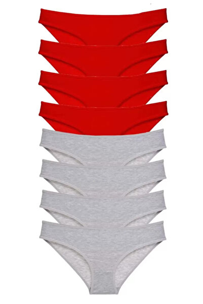 Mestore 8 Pieces Super Eco Set Lycra Women's Slip Panties Red Gray