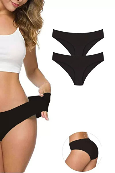 Mestore 2 Pieces Women's Seamless Laser Cut Flexible Non-marking Panties Black
