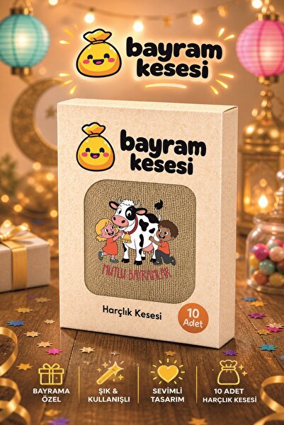 Yaprak Hediyelik Bayram Harçlık Kesesi 10'lu – Baskılı Ham Bez Bayram Kesesi,...