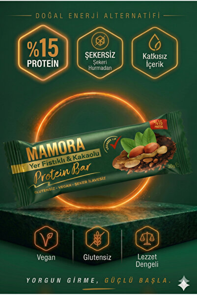 Mamora PROTEİN Bar Yer Fıstığı & Kakao 30 Gr 1 ADET - Vegan, Glutensiz, ilave...