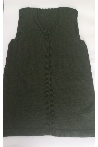 Serüven 3D Hand Knitted Women's Vest Above the Knee - Khaki Green - Handmade ...