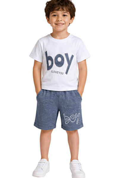 onymino Boys' Top and Bottom Set – Printed White T-Shirt and Grey Shorts 100%...