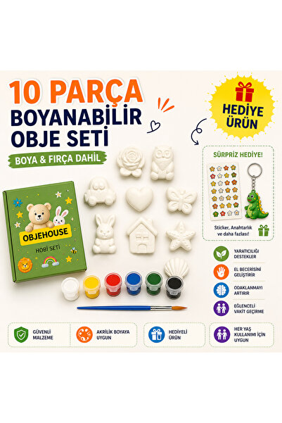 WeSank Objehouse 10 Parça Boyanabilir Obje Seti – Akrilik Boya ve Fırça Dahil...