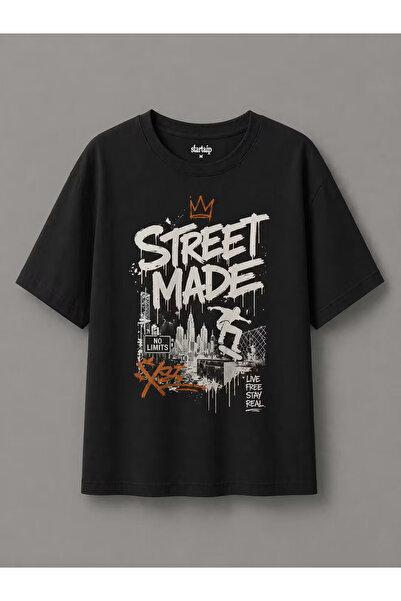 LOTS MODA Μπλουζάκι με στάμπα Göstüç Street και λαιμόκοψη ποδηλάτου