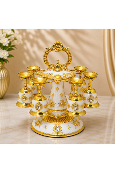 hediyeconcepti 6’lı Lüks Sunum ve Dekoratif Kadeh Seti – Gold Detaylı Özel Ta...