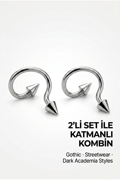 WasWink 316L Çelik 2'li Sivri Uçlu At Nalı Piercing 6mm Helix Tragus Septum D...
