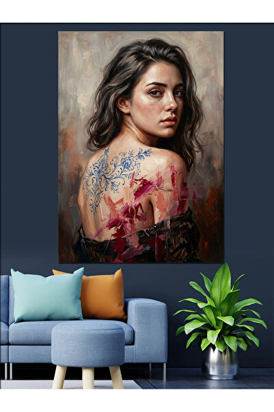 Artmeg Portret modern de femeie cu tatuaj pe spate, pânză decorativă - Tablou...