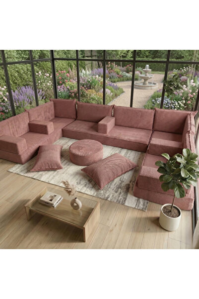 FEYZA DECOR HOME Premium Fitilli Kadife Modüler Dinlenme Minderi L Set 19 Par...