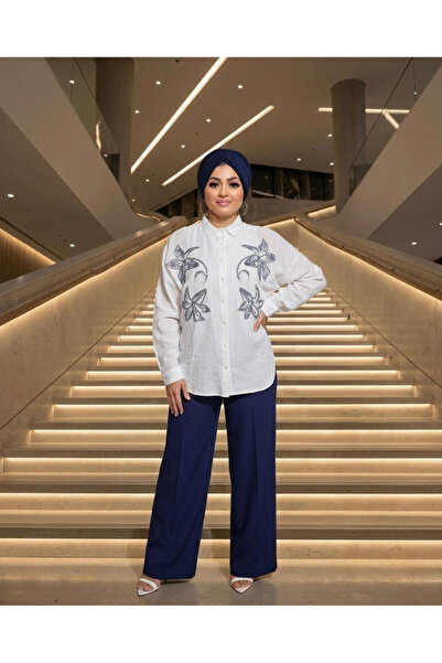 Moda Nurhan Beyaz Taşlı Zambak Gömlek