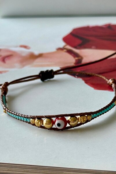 Trendy Butik Evil eye and gold beaded turquoise miyuki bracelet