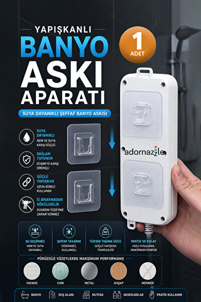adornazzle 1 Adet Yapışkanlı Banyo Askı Aparatı, Suya Dayanıklı Şeffaf Banyo ...