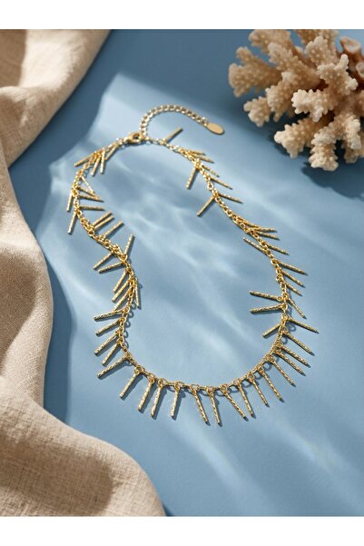 ZERA STEEL JEWELRY Saçaklı Gold Kolye