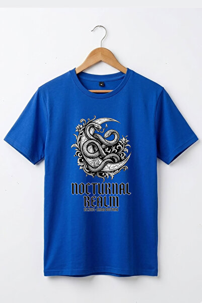 onsrawear تي شيرت أساسي فاخر مطبوع عليه ثعبان ونصف قمر من نوع Gothic Nocturna...