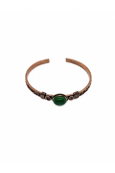 DOĞA KUTUSU Green Agate Natural Stone Vintage Copper Women's Bracelet for Lib...