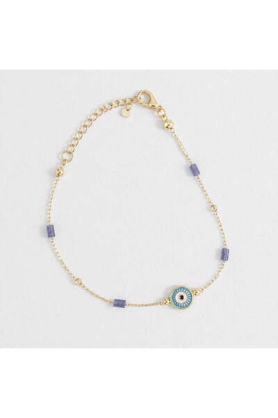BIJUTERI Blk-3008 Gold Chain Bracelet with Handcrafted Evil Eye Beads