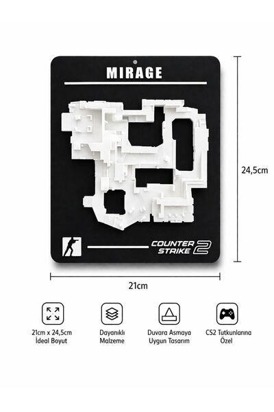 3D Counter Strike 2 Mirage Harita Tablosu Duvar Dekoru | CS2 Gamer Oda Süsü 2...