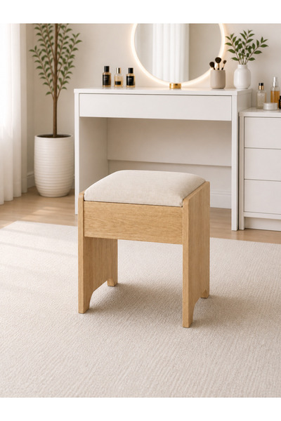 hacıbekiroğlu Makyaj Masası Pufu Meşe Minderli Oturma Taburesi 45x40 cm – Dek...
