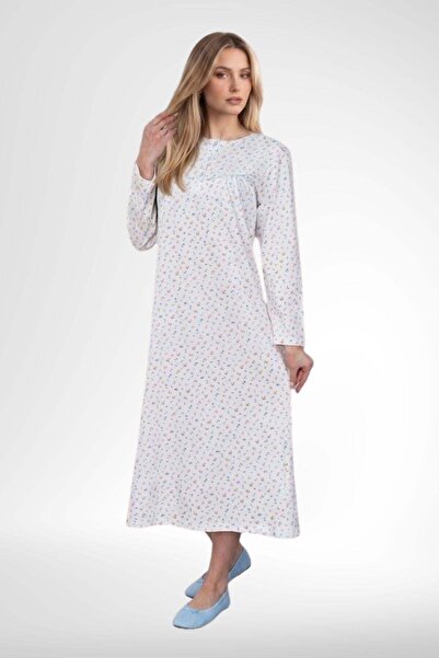 Mecit Pijama Mecit 6394 Μπλε Μεγάλο Μέγεθος 100% Βαμβακερό Γυναικείο Νυχτικό