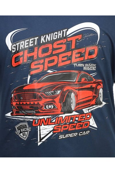 tambattal Tricou cu imprimeu din jerseu simplu, cu guler rotund, mărime mare, SPEED