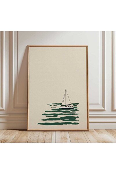NinaStore Yelkenli Tekne Posteri | Minimalist Sahil Duvar Sanatı | Okyanus Ba...