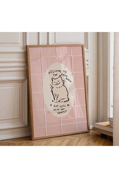NinaStore Komik Kedi Banyo Baskısı - Pembe Banyo Dekorasyonu - Sıradışı Kedi ...