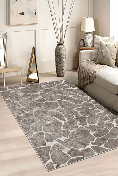 UZZA Salon Halısı Geometrik İskandinav Eskitmeli Dijital Baskı Yıkanabilir Ka...