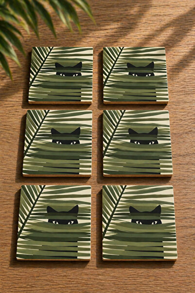 JHAAR Cat Themed Set of 6 Coasters - Uv Printed Mdf - 10X10 cm