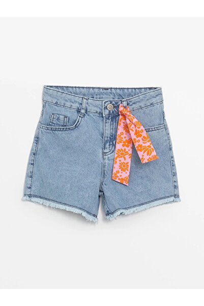 LC Waikiki LCW Kids Mavi Kız Çocuk Jean Şort Ve Saç Bandı