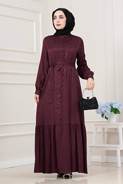 Sevitli Rochie de seară cu nasturi și model jacquard - ROȘU CLARO